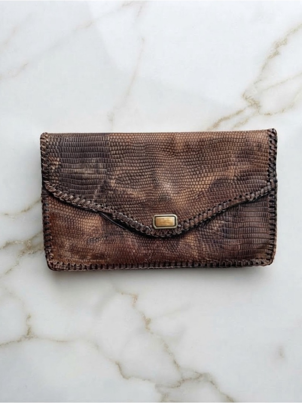 VTG 70s Handcrafted Leather Boho Clutch Wallet As Is
